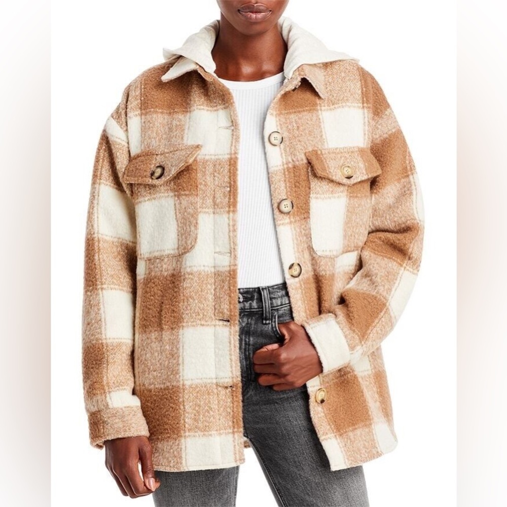 Aqua Hooded Plaid Shirt Jacket S
